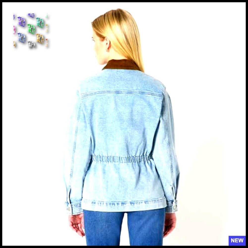 Regular-Fit Denim Barn Jacket Cinched Waist Vintage Workwear Chic - Picture 3 of 7